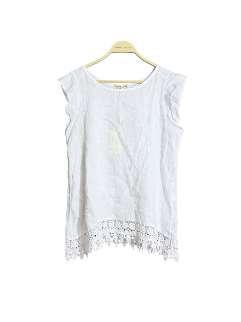Terzo Millennio Italy Linen Blouse Top Women Size S 10 Crocheted Lace Boho Comfy